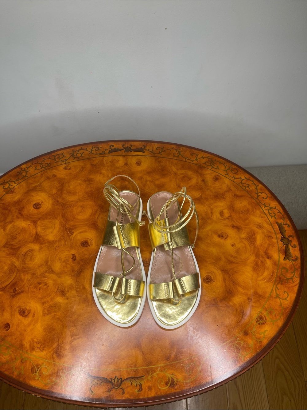BCBGMaxAzria Gold Metallic Strappy Flat Sandals